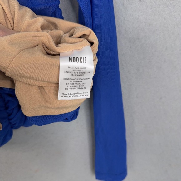 Nookie Dress Womens Medium Blue Ruched Mesh Vision Bodycon Mini Cocktail NWT - Picture 5 of 10